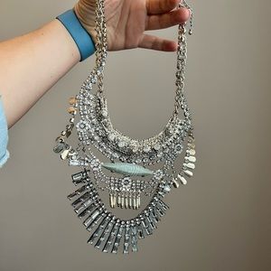 Silver beaded and jeweled bohemian necklace by free people